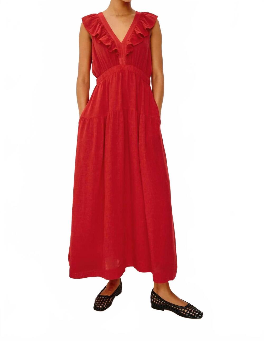 NEW RAILS beaux linen maxi dress in tomato